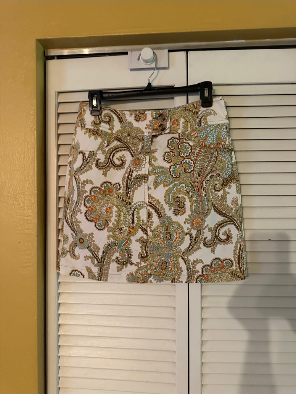 Cabi Paisley Print Cotton Mini Skirt - White Green Orange